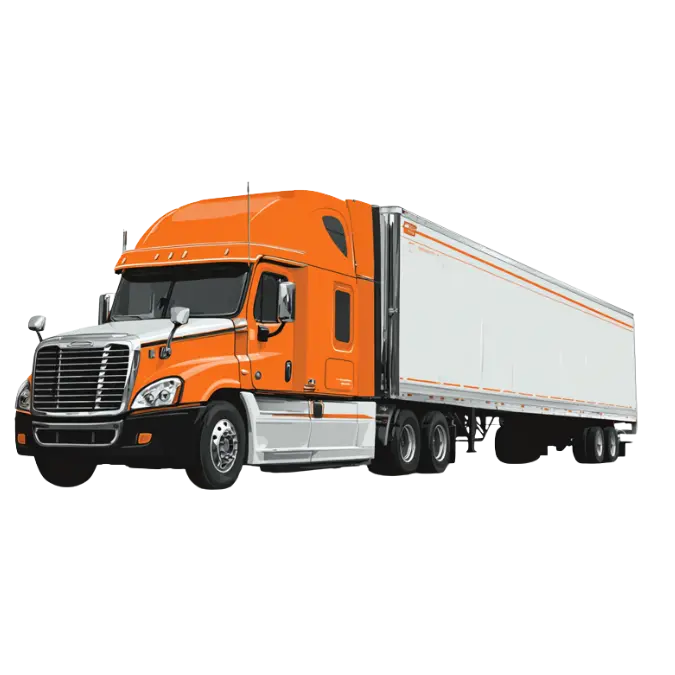 orange semi truck pulling a trailer